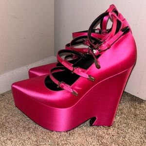 Versace Hot Pink Satin Wedge Platform